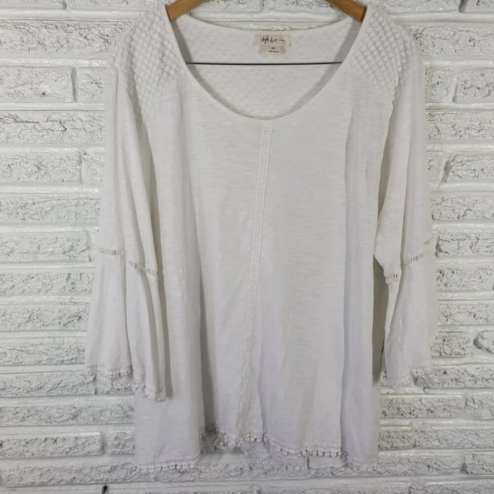 Style & Co Women's 3X Top White 100% Cotton 3/4 Bell Sleeve Pullover WHI38E - Picture 4 of 12